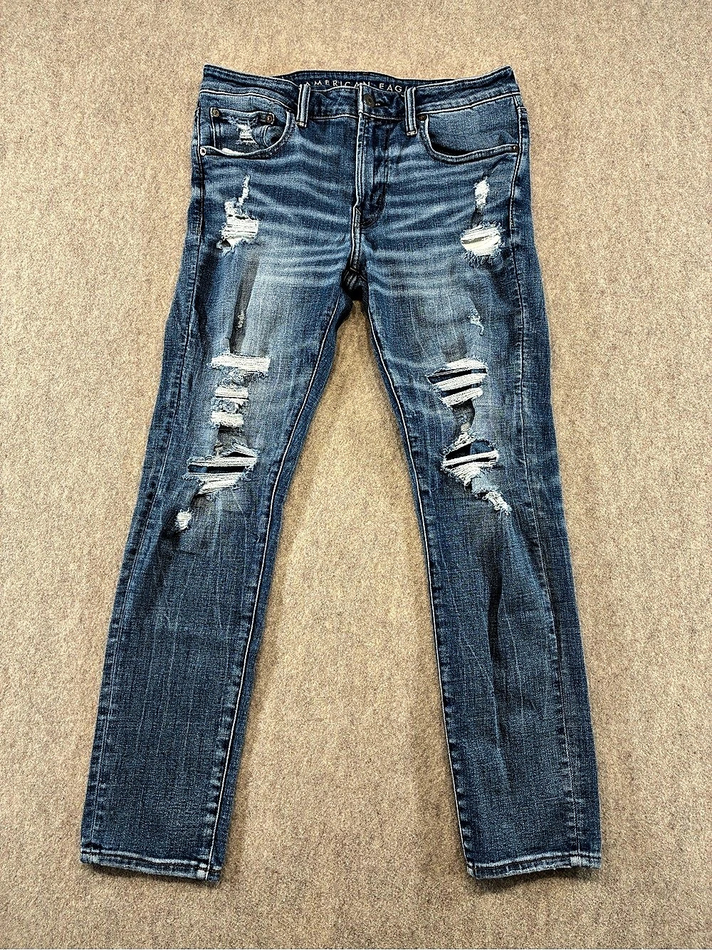 American Eagle Outfitters Mens 34/30 Airflex+ Temp Tech Skinny Blue Distressed